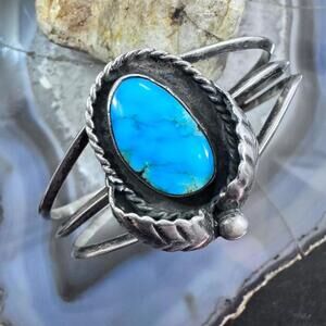 Vintage Native American Silver Turquoise Decorated Bracelet For Women